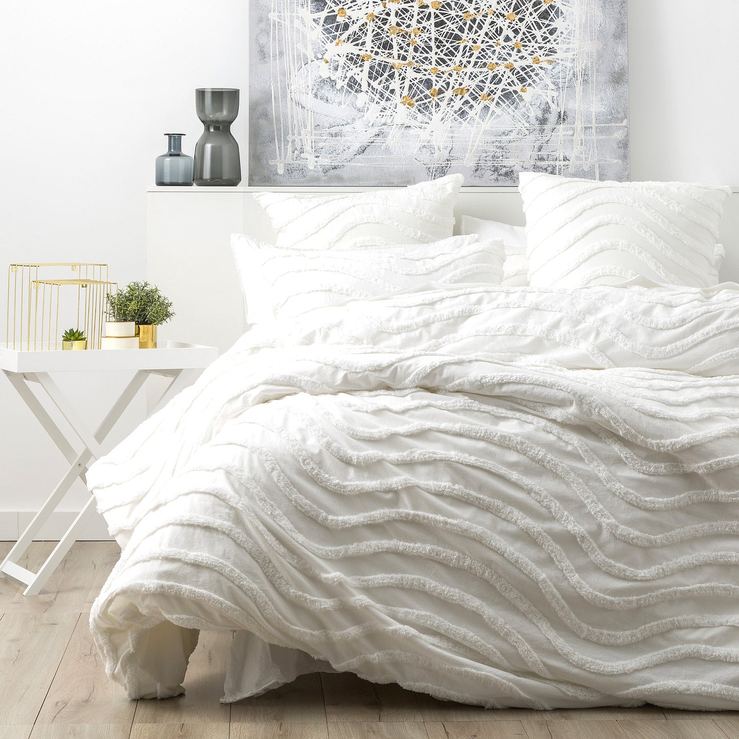 Chenille Wave 100% Cotton Vintage Washed White Tufted Quilt Cover Set by Cloud Linen Super King