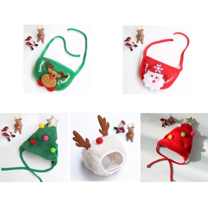 Pet Christmas Hat Saliva Festive Dressing Supplies Bibs Green