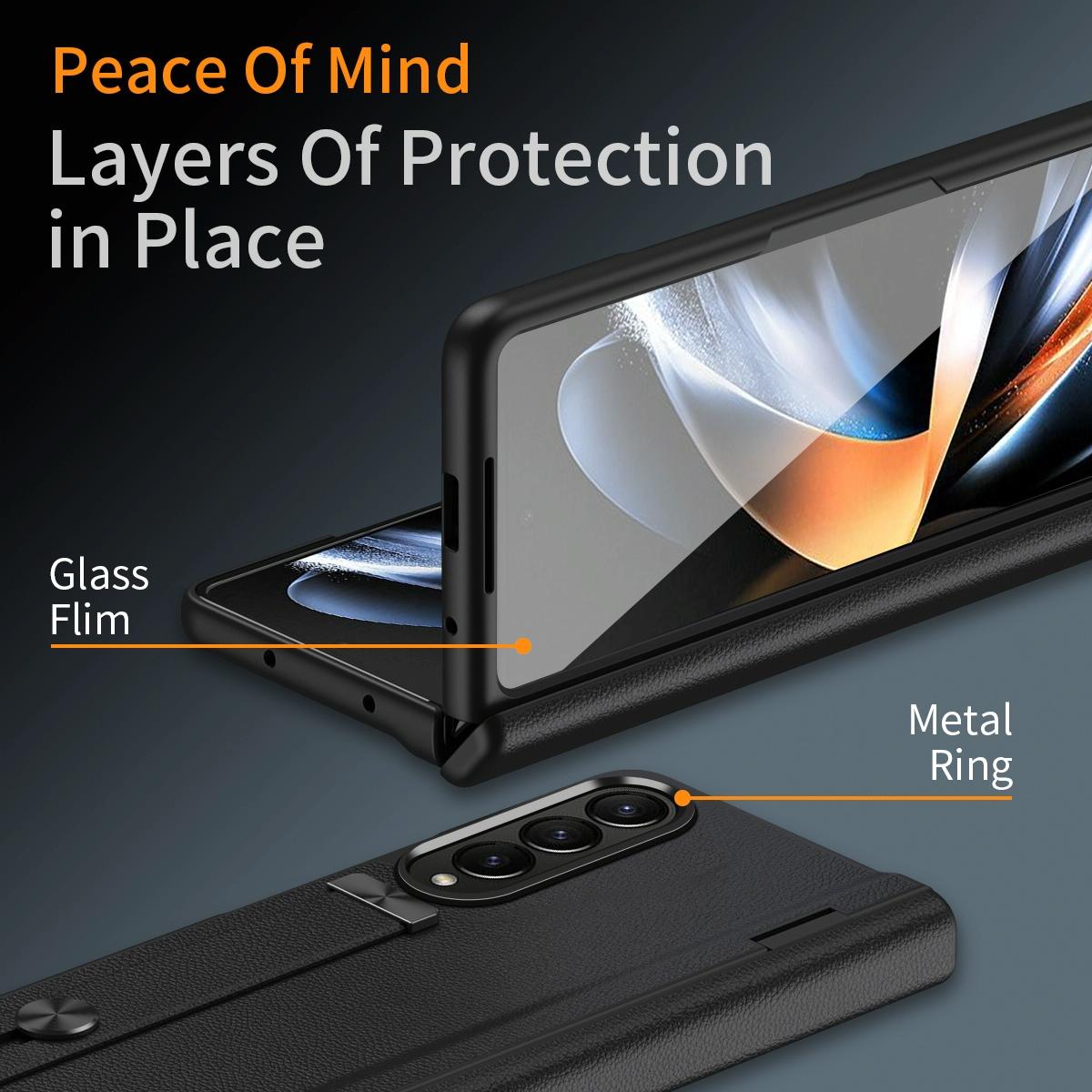 Samsung Galaxy z Fold 4 Leather Wristband Phone Case - White