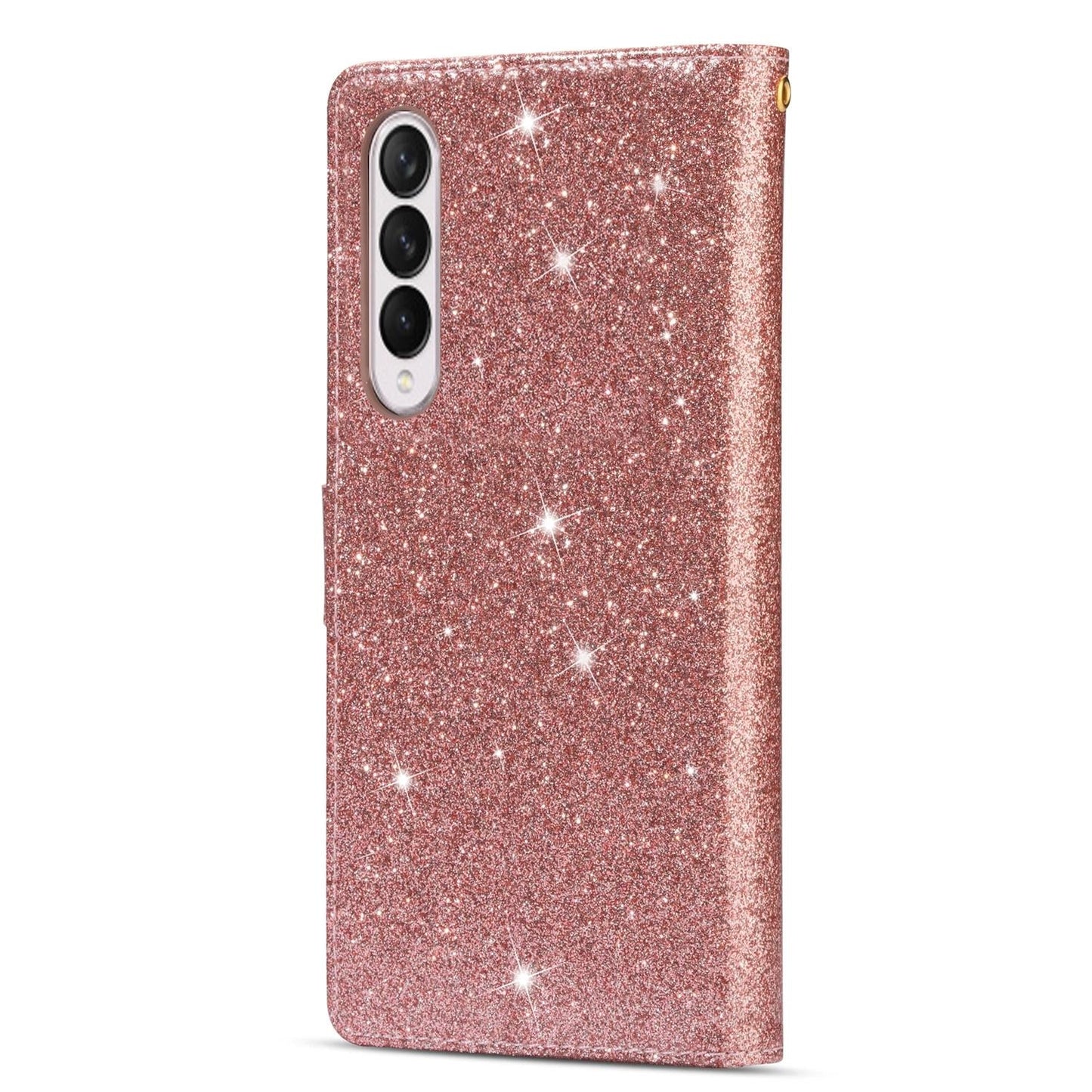 Sparkling Leather Zip Case for Samsung Galaxy z Fold 4 - Zipper Closure - Rose Gold
