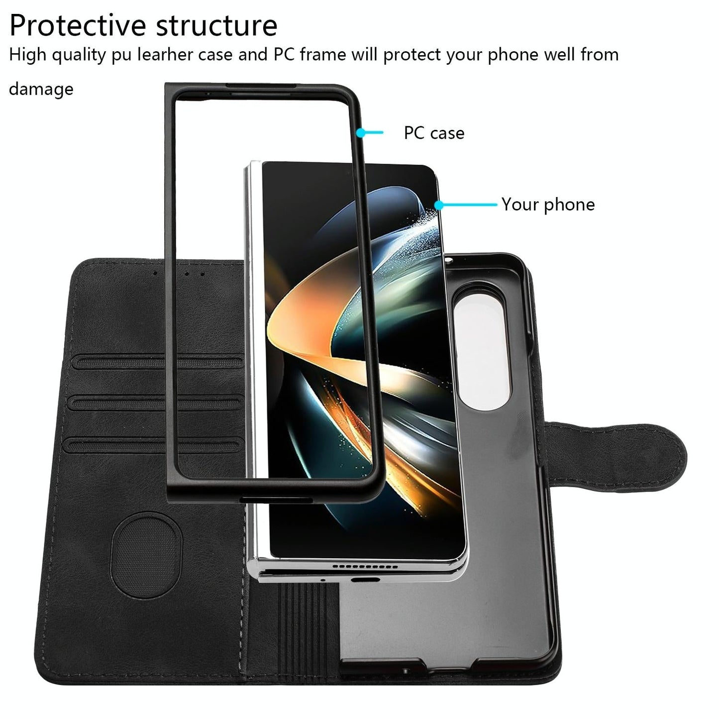 Smooth Leather Phone Case for Samsung Galaxy z Fold 4 - Line Pattern - Light Purple