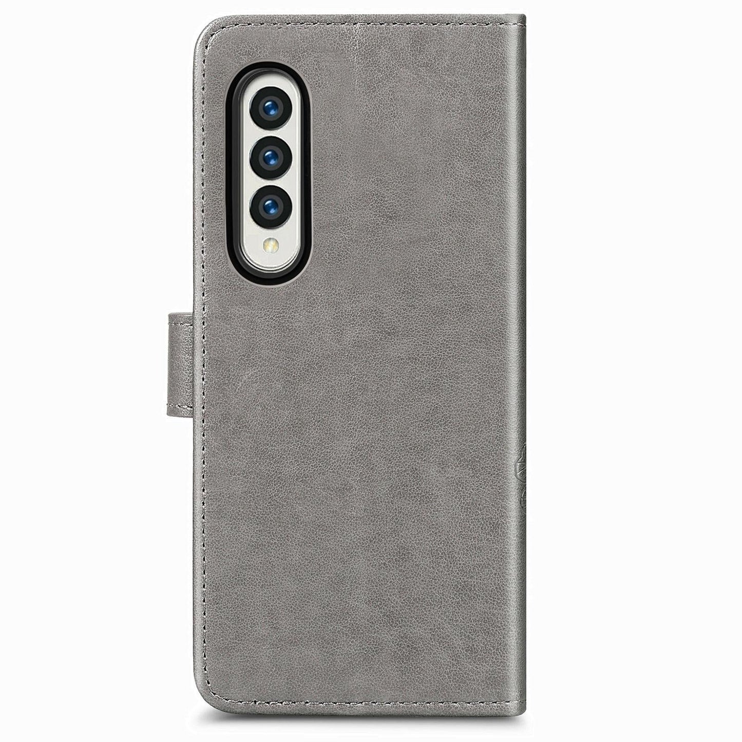 Embossed Leather Phone Case for Samsung Galaxy z Fold 4 with Four Leaf Clasp - Gray