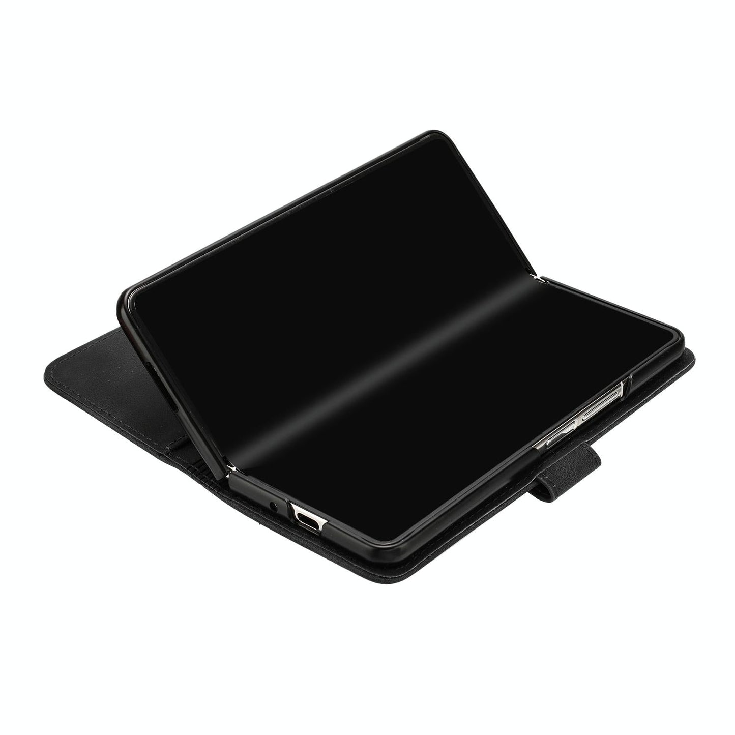 Smooth Leather Phone Case for Samsung Galaxy z Fold 4 - Line Pattern - Black