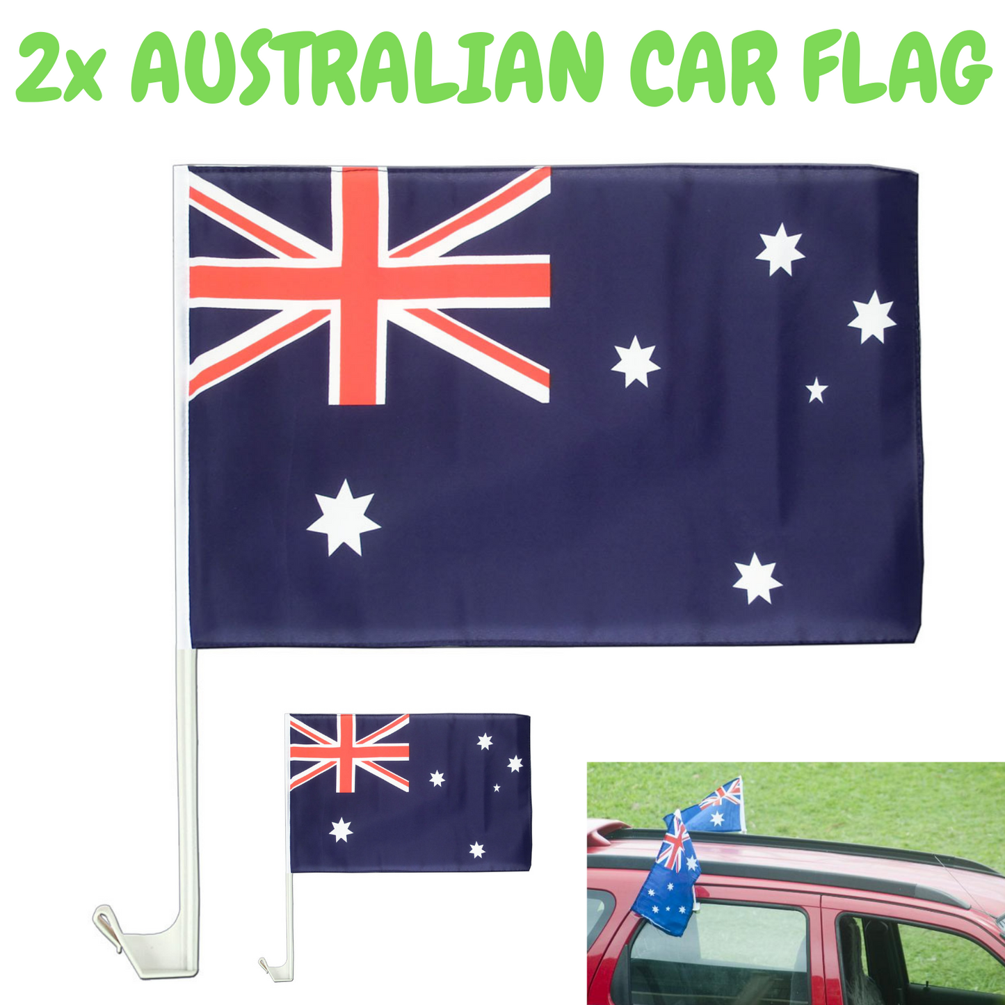 2 x AUSTRALIA CAR FLAG with Window Clip Flags Australia Day 30cm x 45cm