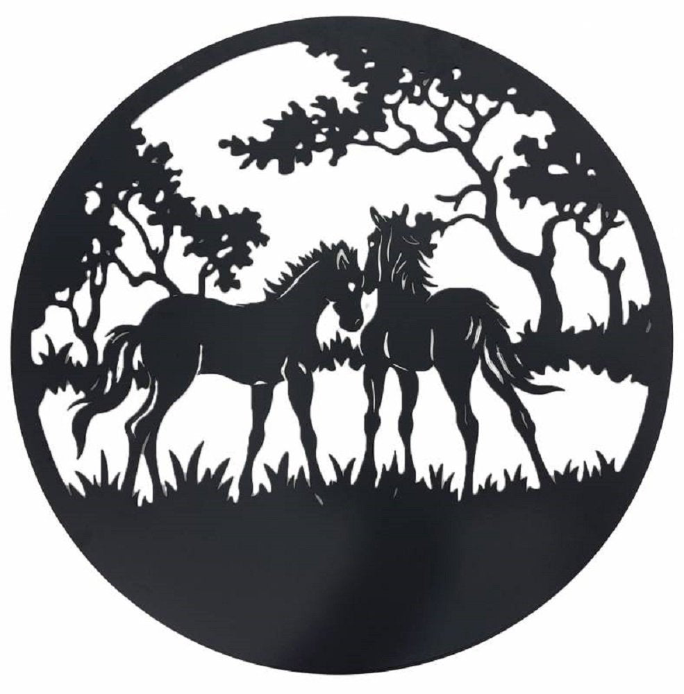 Dual Horses Round Metal Wall Art 98cm