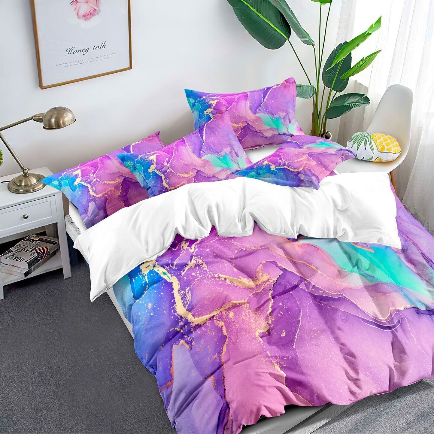 Marble Comforter Set, Quilted Soft Microfiber Bedding for All Seasons