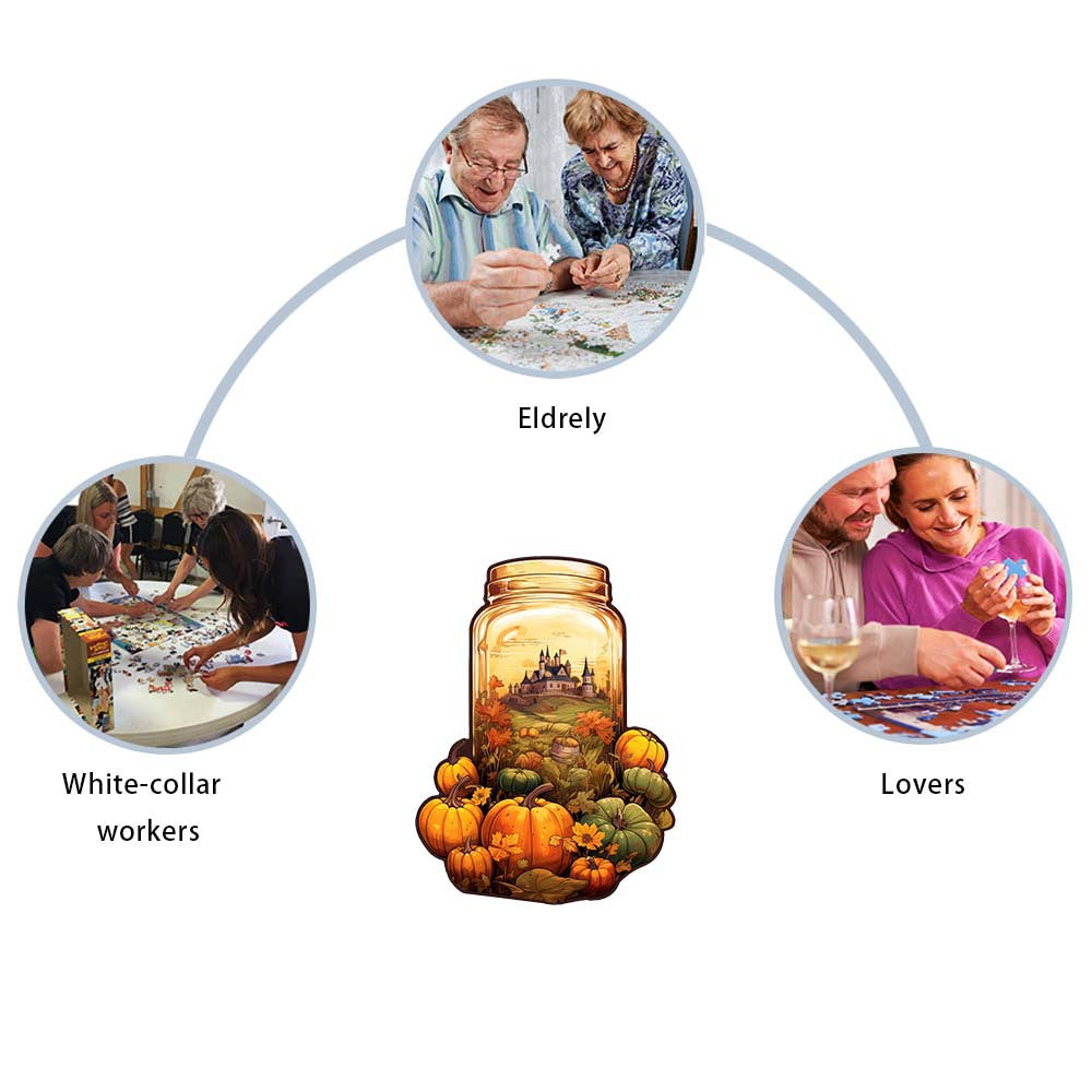 Harvest Pumpkins Wooden Puzzle - Vegetable & Fruit Design, Home Decor, Educational Toy (Size L)