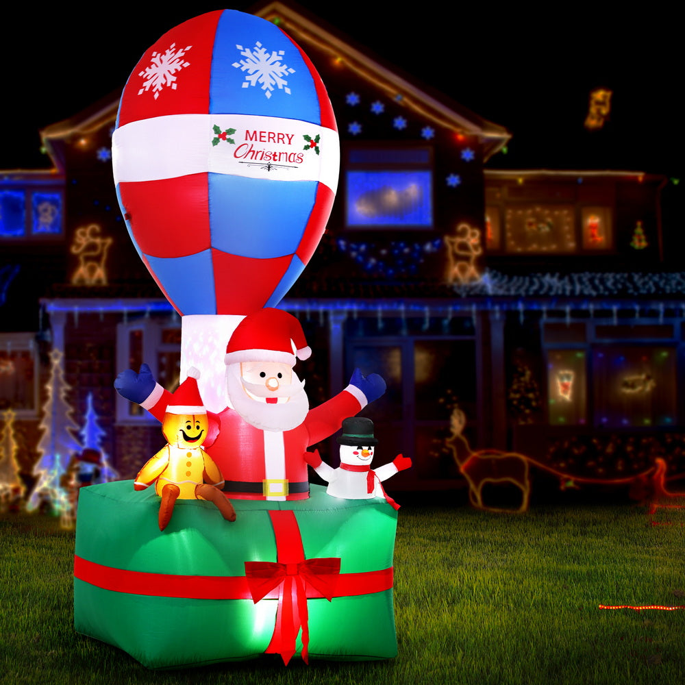 Jingle Jollys Christmas Inflatable Santa in Ballon 2.8M Height LED Decorations Illuminated