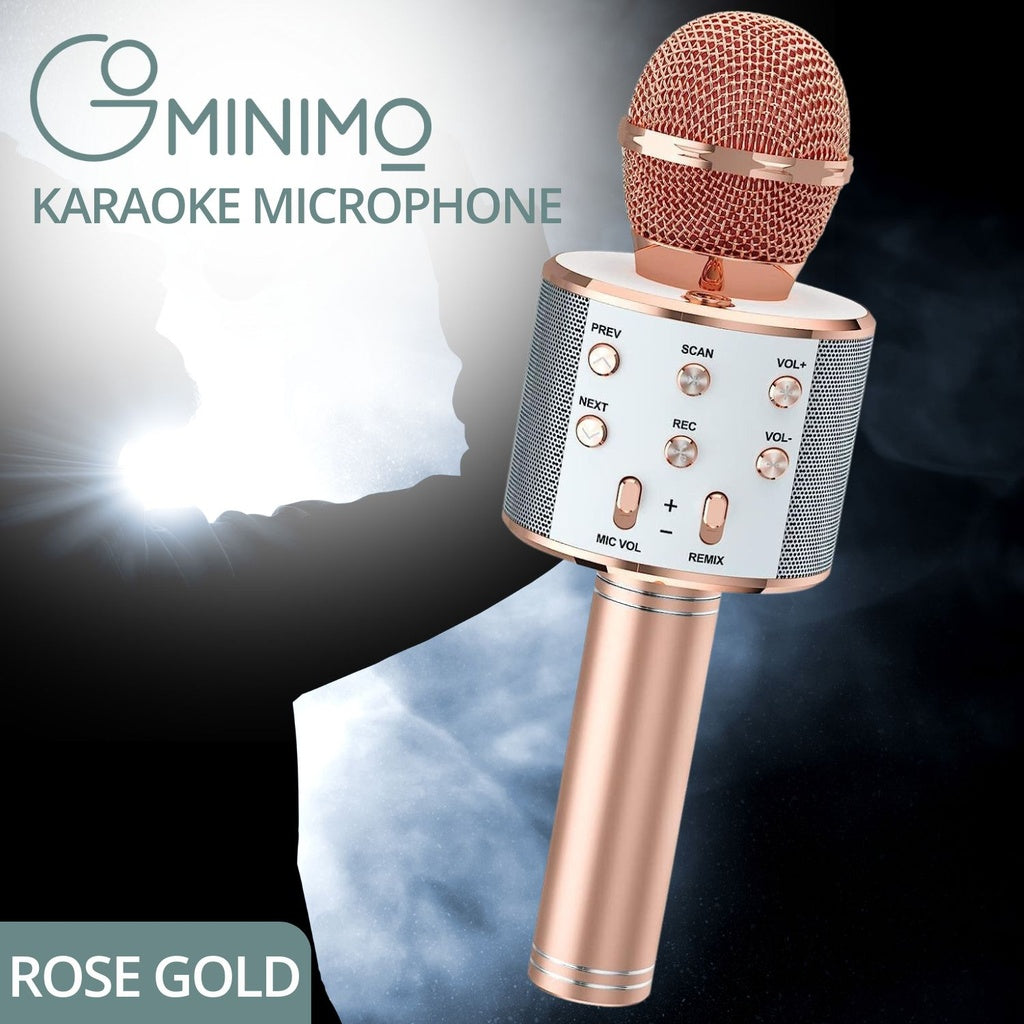 GOMINIMO 4 in 1 Wireless Bluetooth Karaoke Microphone with Record Function (Rose gold)