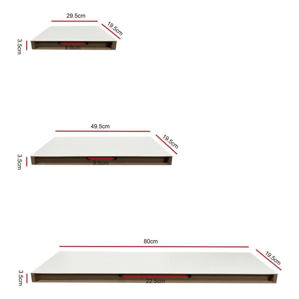 EKKIO Floating Shelf Set of 3 White