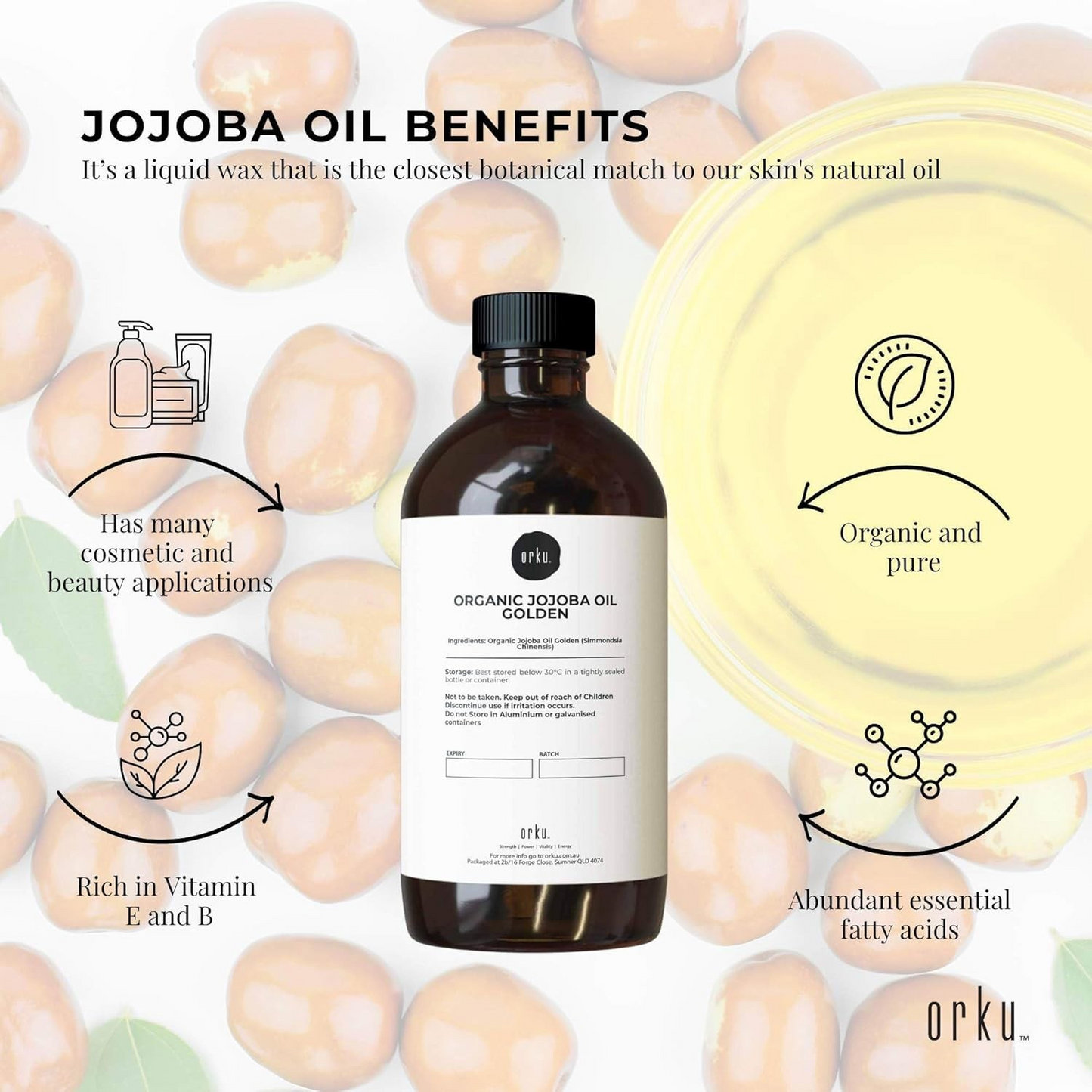 1L Organic Jojoba Oil - Golden Pure Cold Pressed Seed