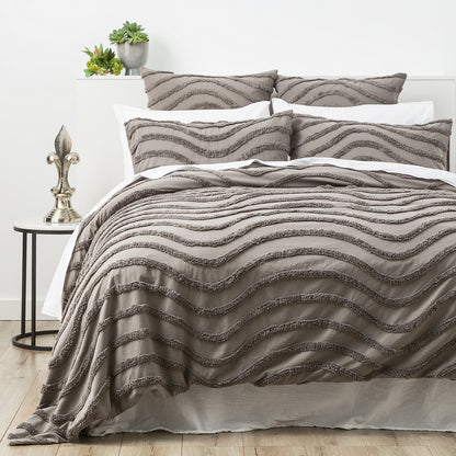Chenille Wave 100% Cotton Vintage Washed Grey Tufted Quilt Cover Set by Cloud Linen Queen