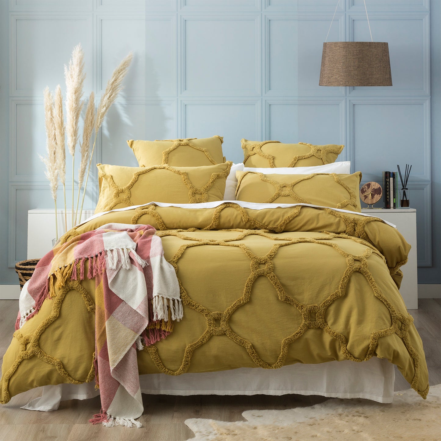 Moroccan 100% Cotton Chenille Vintage Washed Tufted Willow Quilt Cover Set by Renee Taylor Super King