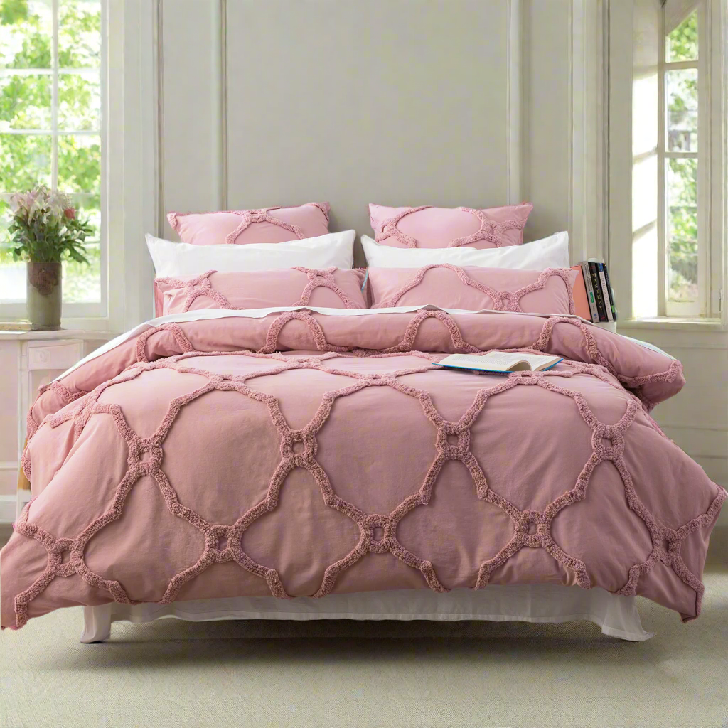 Moroccan 100% Cotton Chenille Vintage Washed Tufted Blush Quilt Cover Set by Renee Taylor