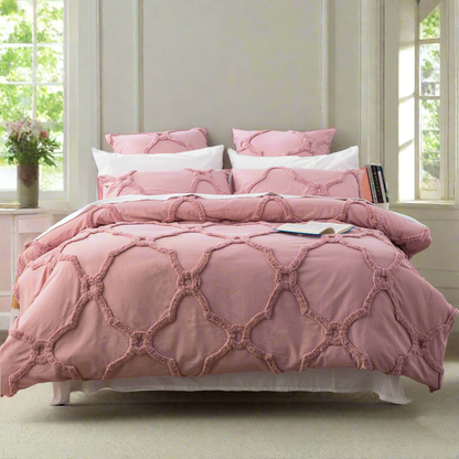 Moroccan 100% Cotton Chenille Vintage Washed Tufted Blush Quilt Cover Set by Renee Taylor