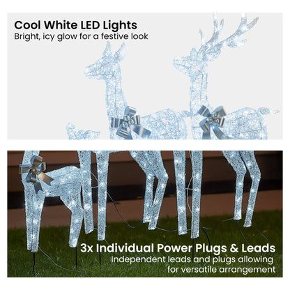 Christabelle Christmas Reindeer Display Set 3 Indoor & Outdoor Decorations Acrylic Beads Cool White LED Lights Silver