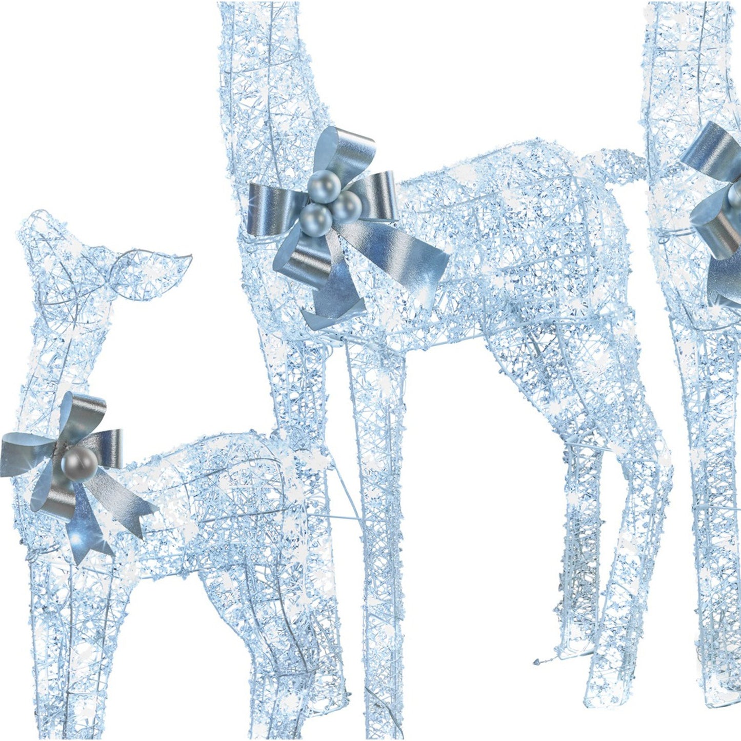 Christabelle Christmas Reindeer Display Set 3 Indoor & Outdoor Decorations Acrylic Beads Cool White LED Lights Silver
