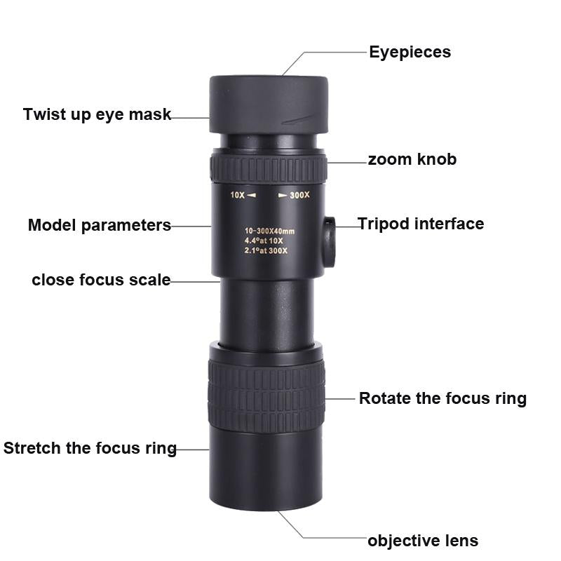 High Definition Monocular Telescope - 10-300X40 Bak4 Prism