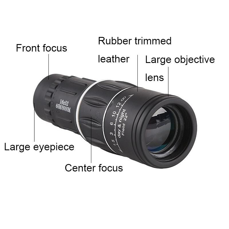 High Definition Monocular Telescope For Outdoor Bird Viewing - 16X52 Green Film - 16X52 Prism