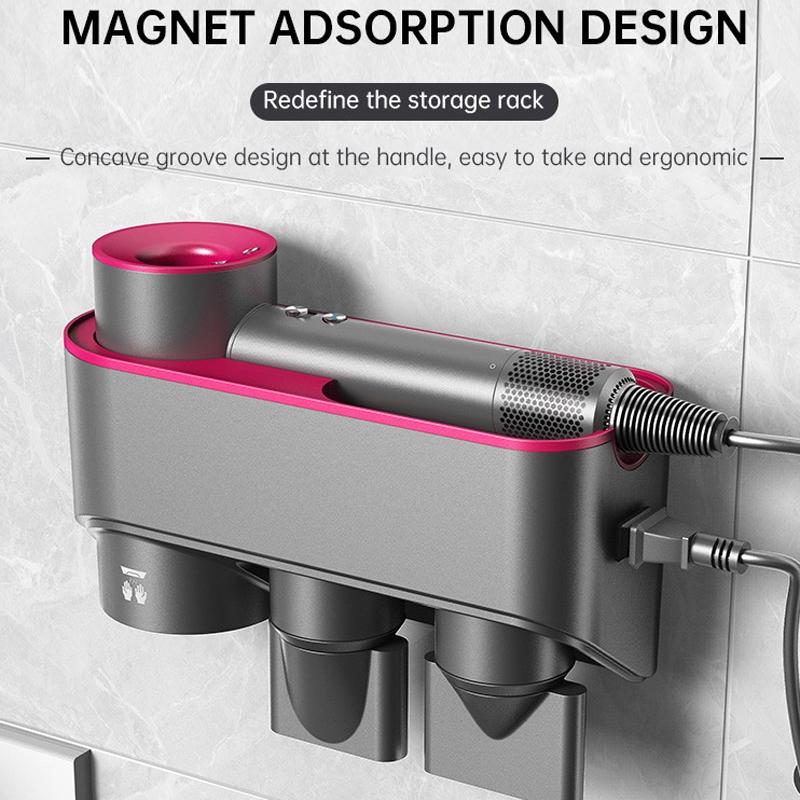 Wall Mounted Hair Dryer Bracket Storage Rack Black Nickel - With Hand Dryer Purple Red