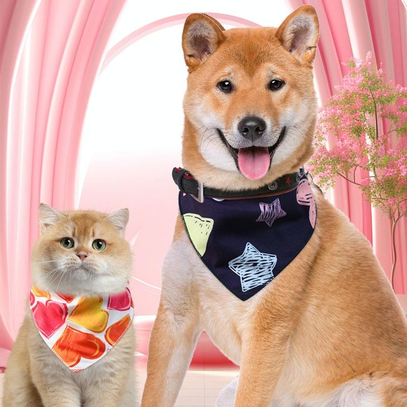 Cute Pet Triangle Towel Bib Cartoon Cats And Dogs Drool Towel Scarf - Size 01 - 03
