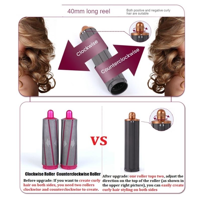 Upgraded Long Curling Barrels for Dyson Airwrap Hair Dryer with Nozzle and Adapter in Rose Red