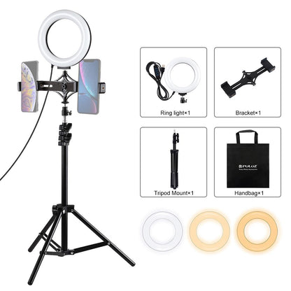 Live Broadcast Dual Phone Bracket with 1.1m Tripod & 6.2 Inch Led Ring Light Kit