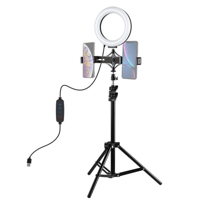 Live Broadcast Dual Phone Bracket with 1.1m Tripod & 6.2 Inch Led Ring Light Kit