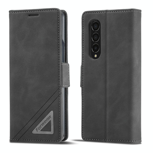 Leather Dual Side Buckle Phone Cover for Samsung Galaxy z Fold 4 - Black