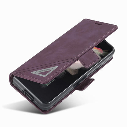 Leather Dual Side Buckle Phone Cover for Samsung Galaxy z Fold 4 - Black