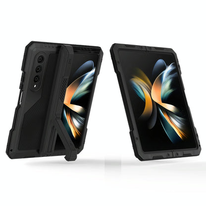 Waterproof Metal Phone Case with Folding Holder for Samsung Galaxy z Fold 4 - Black
