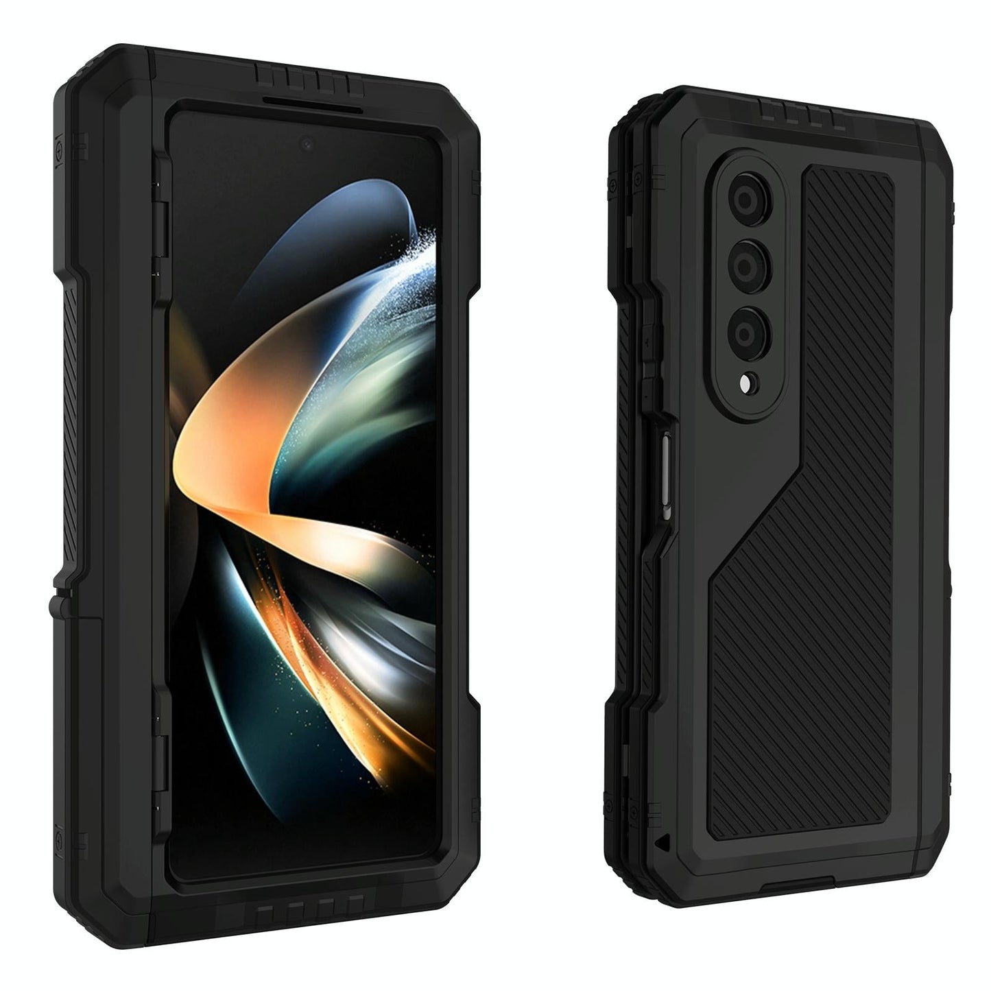 Waterproof Metal Phone Case with Folding Holder for Samsung Galaxy z Fold 4 - Black