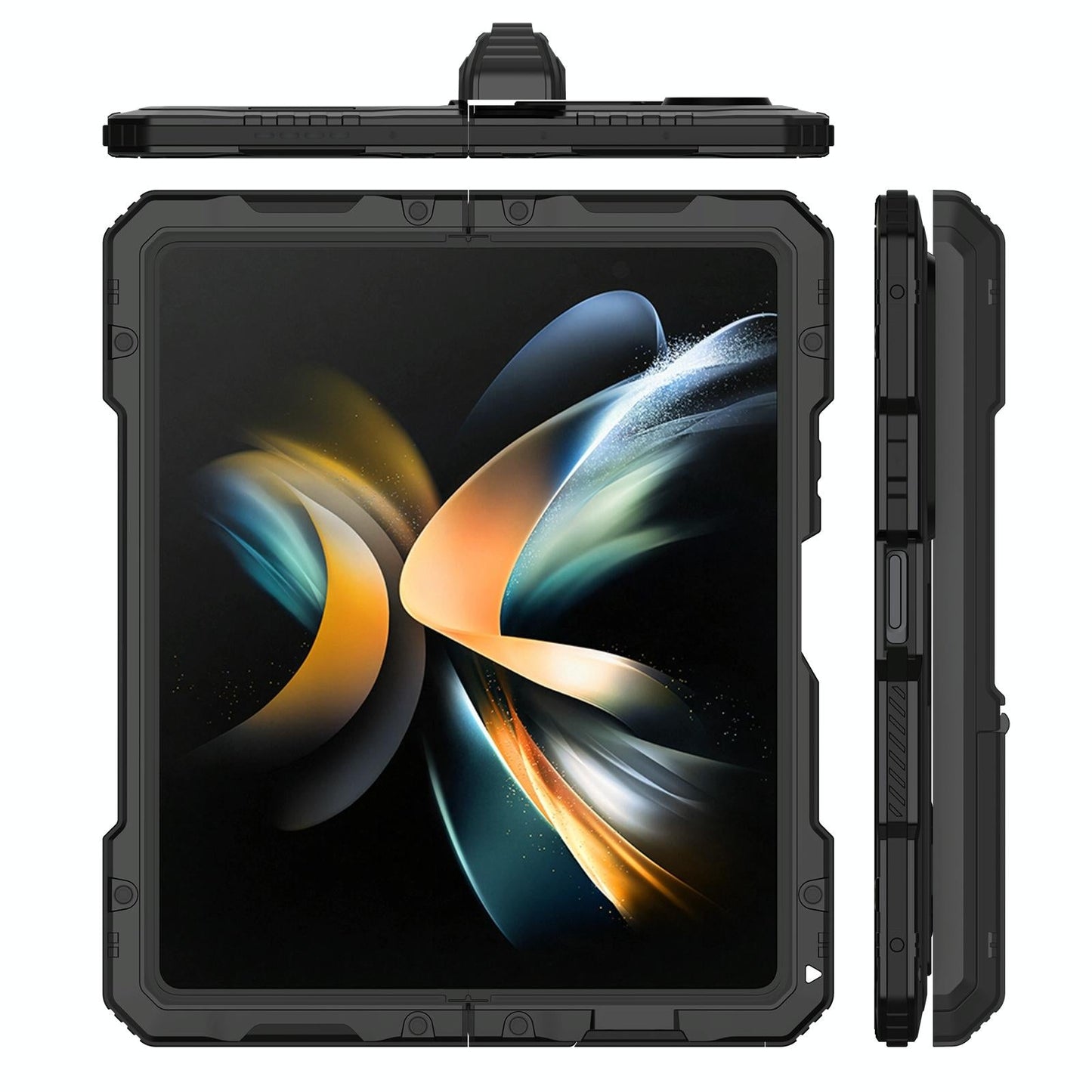 Waterproof Metal Phone Case with Folding Holder for Samsung Galaxy z Fold 4 - Black