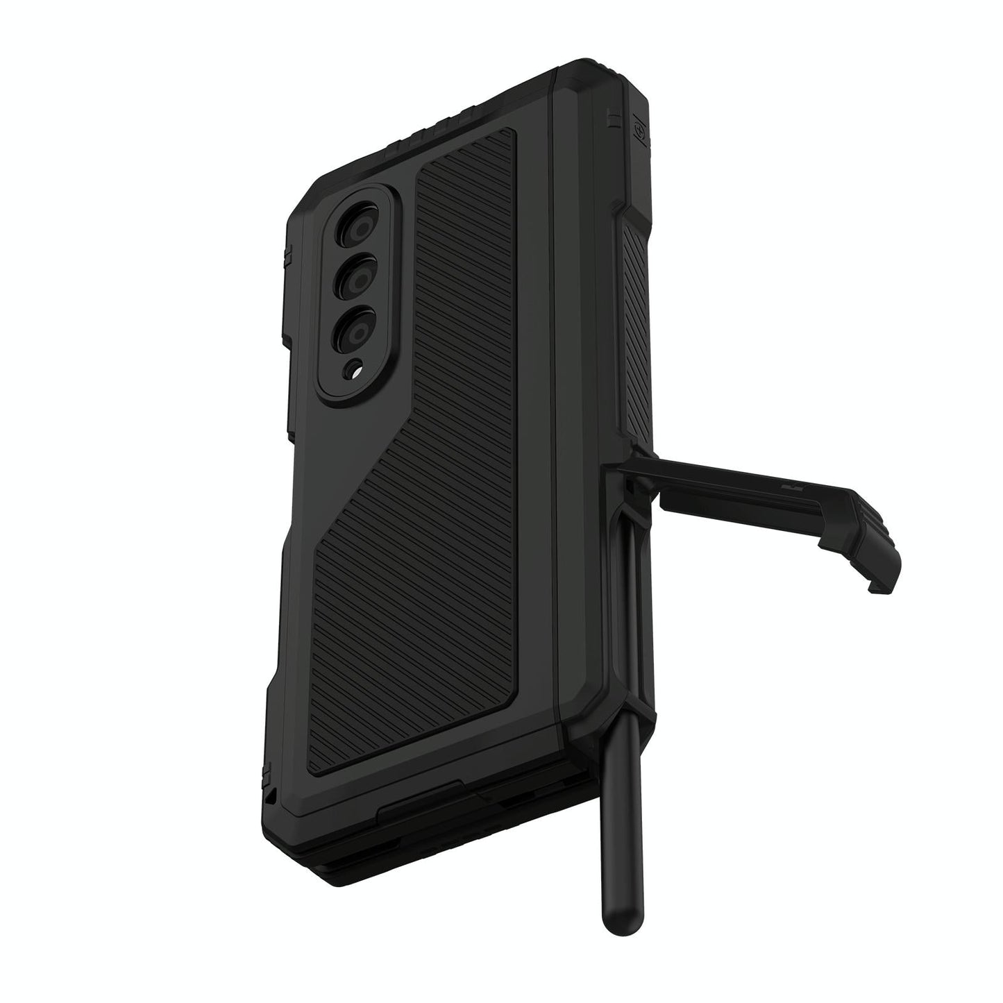 Waterproof Metal Phone Case with Folding Holder for Samsung Galaxy z Fold 4 - Black