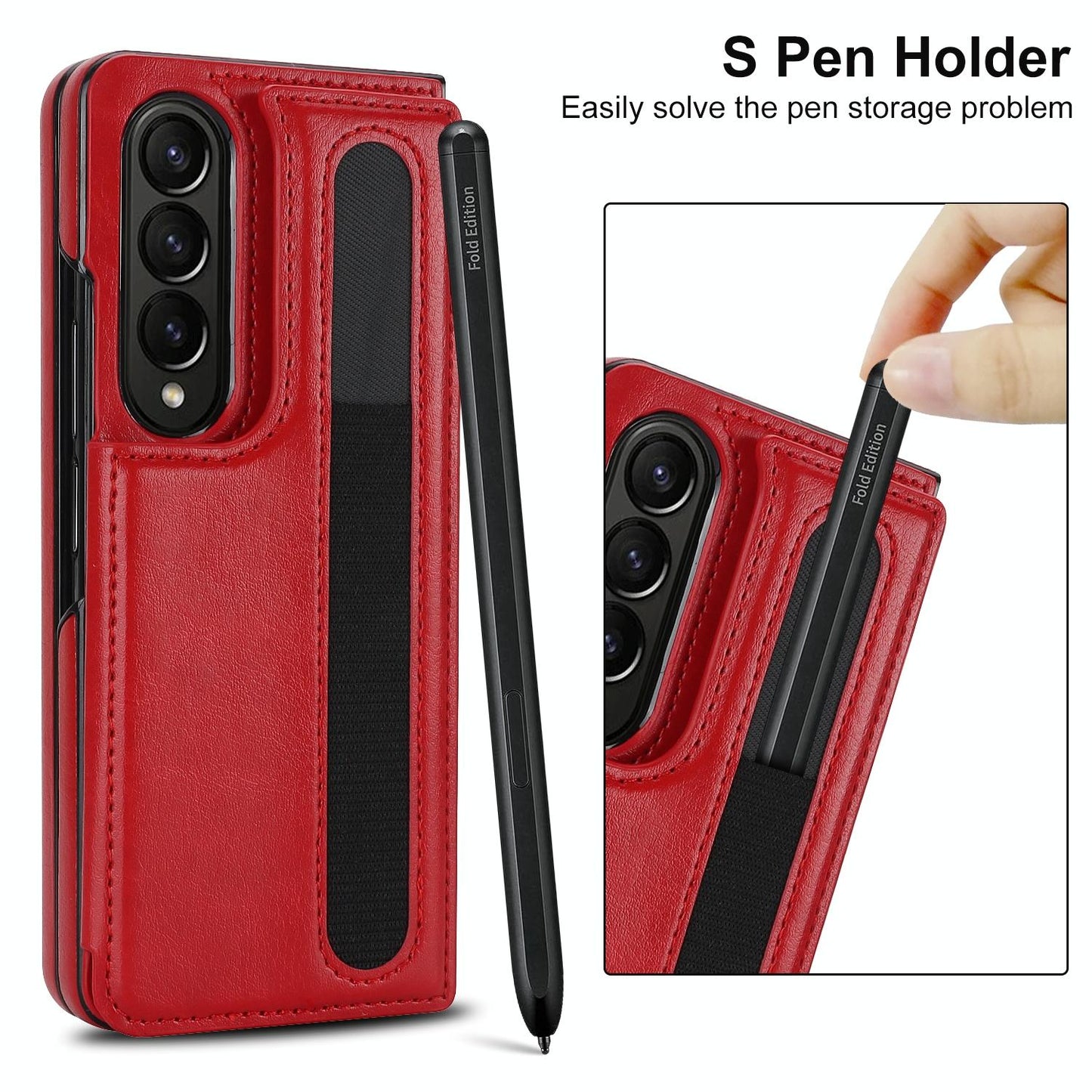 Double Buckle Foldable Phone Case with Pen Slot - White