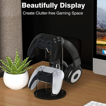 Black Acrylic Game Controller Display Stand With Headphone Hanger