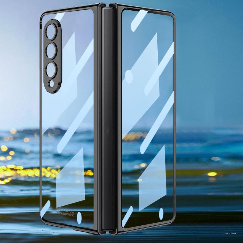 Full Coverage Electroplated Glass Case for Samsung Galaxy z Fold 4 - Transparent