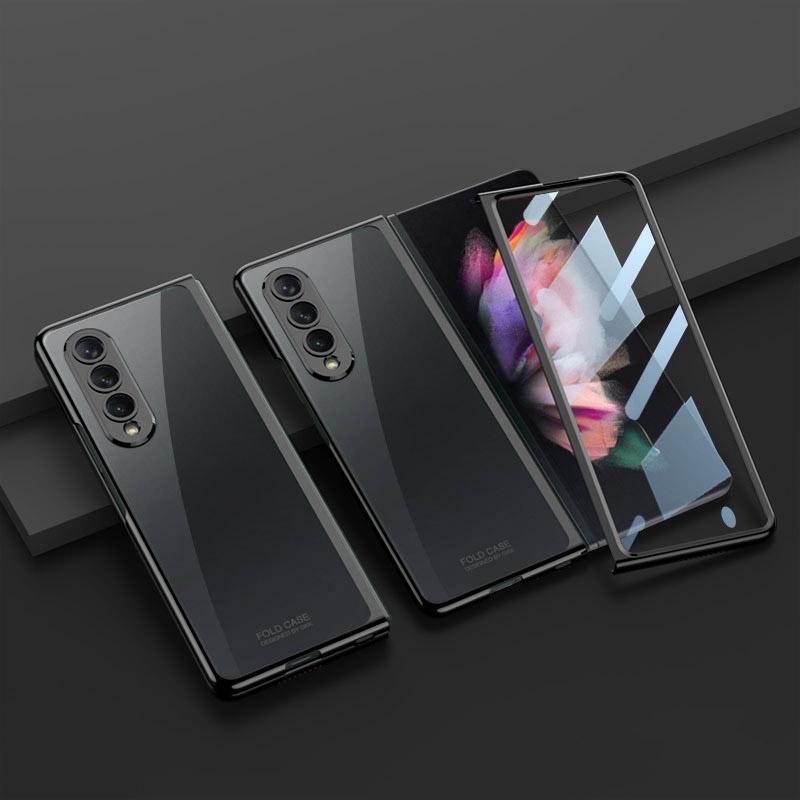 Full Coverage Electroplated Glass Case for Samsung Galaxy z Fold 4 - Transparent