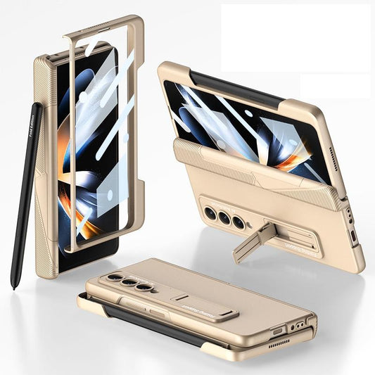 Foldable Phone Case with Magnetic Closure and Pen Slot for Samsung Galaxy z Fold 4 - Compact and Convenient - Champagne Gold