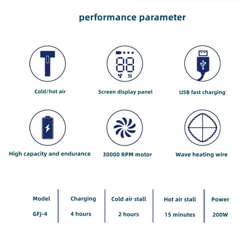 Rechargeable Hair Dryer 3 Speeds Adjustable White