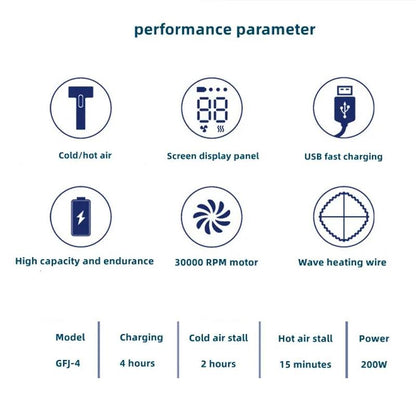 Rechargeable Hair Dryer 3 Speeds Adjustable White