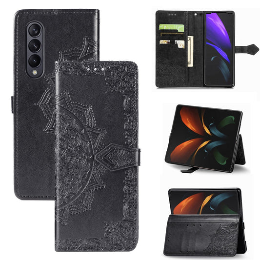 Embossed Mandala Leather Phone Case for Samsung Galaxy z Fold 4 - Black