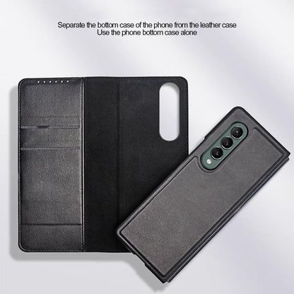 Foldable Leather Phone Case for Samsung Galaxy z Fold 4 - Horizontal Flip - Plain Black