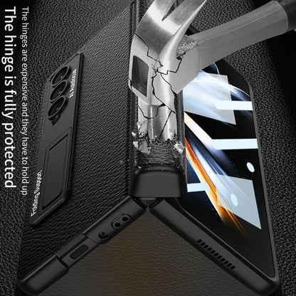 Leather Phone Case with Foldable Hinge and Holder - Black