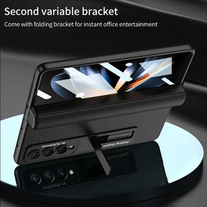 Leather Phone Case with Foldable Hinge and Holder - Black