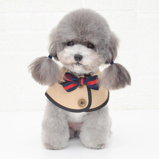 Dog Shawl Saliva Towel Scarf Pet Bow Tie Jewelry Accessories - Size S - Khaki