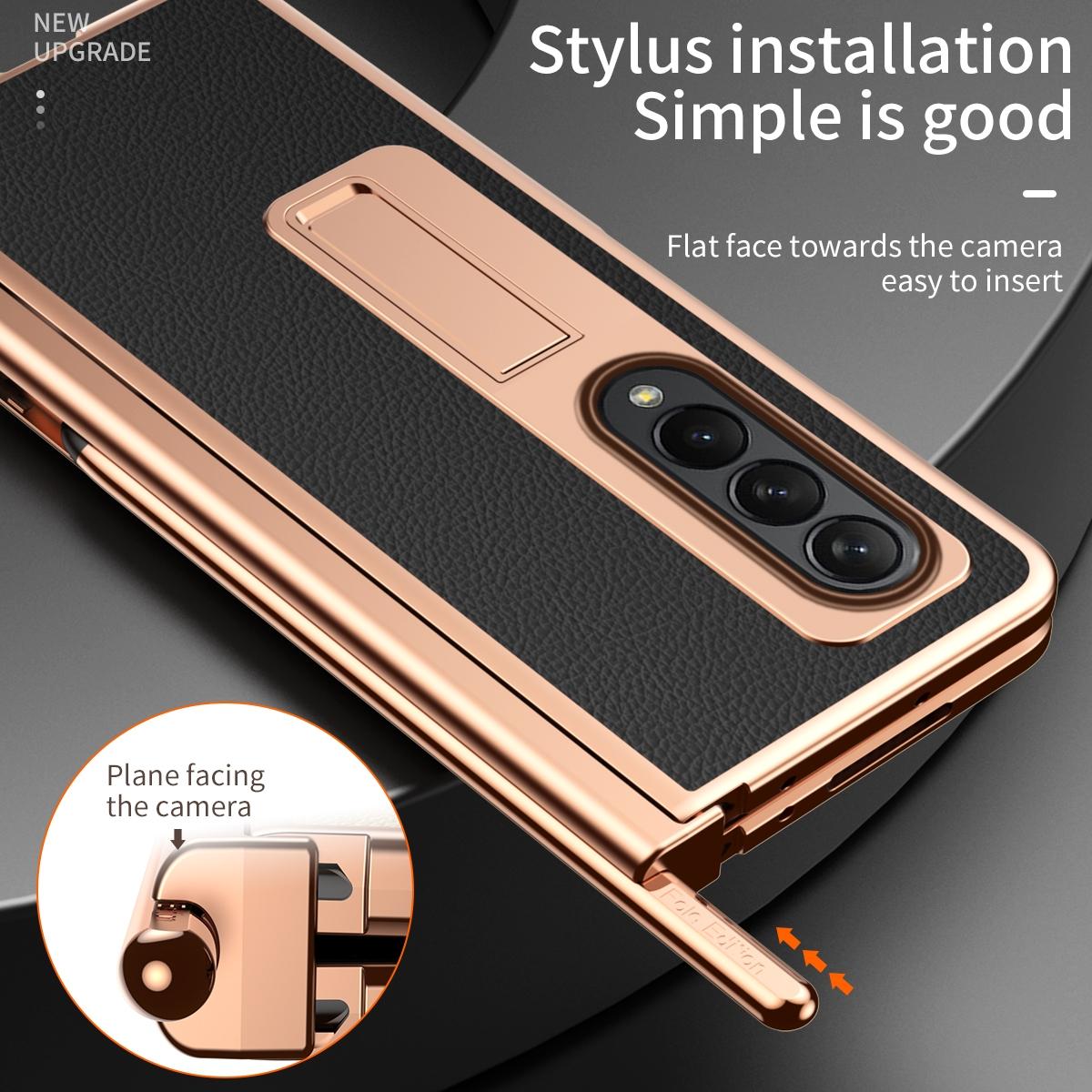 Premium Litchi Leather Hinged Phone Case for Samsung Galaxy z Fold 4 - with Pen - Green