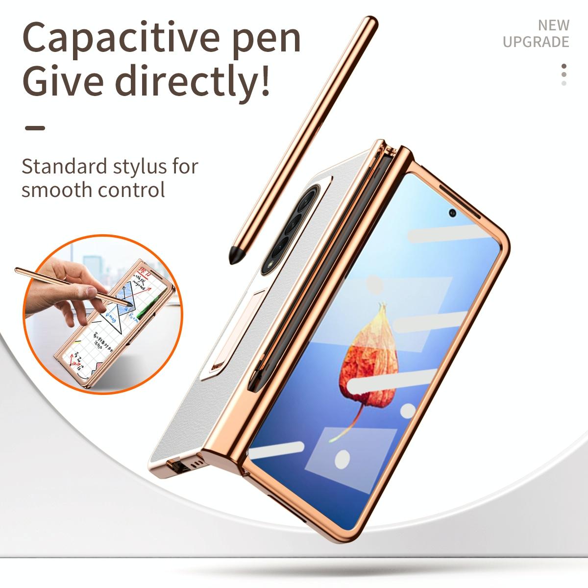 Premium Litchi Leather Hinged Phone Case for Samsung Galaxy z Fold 4 - with Pen - Green