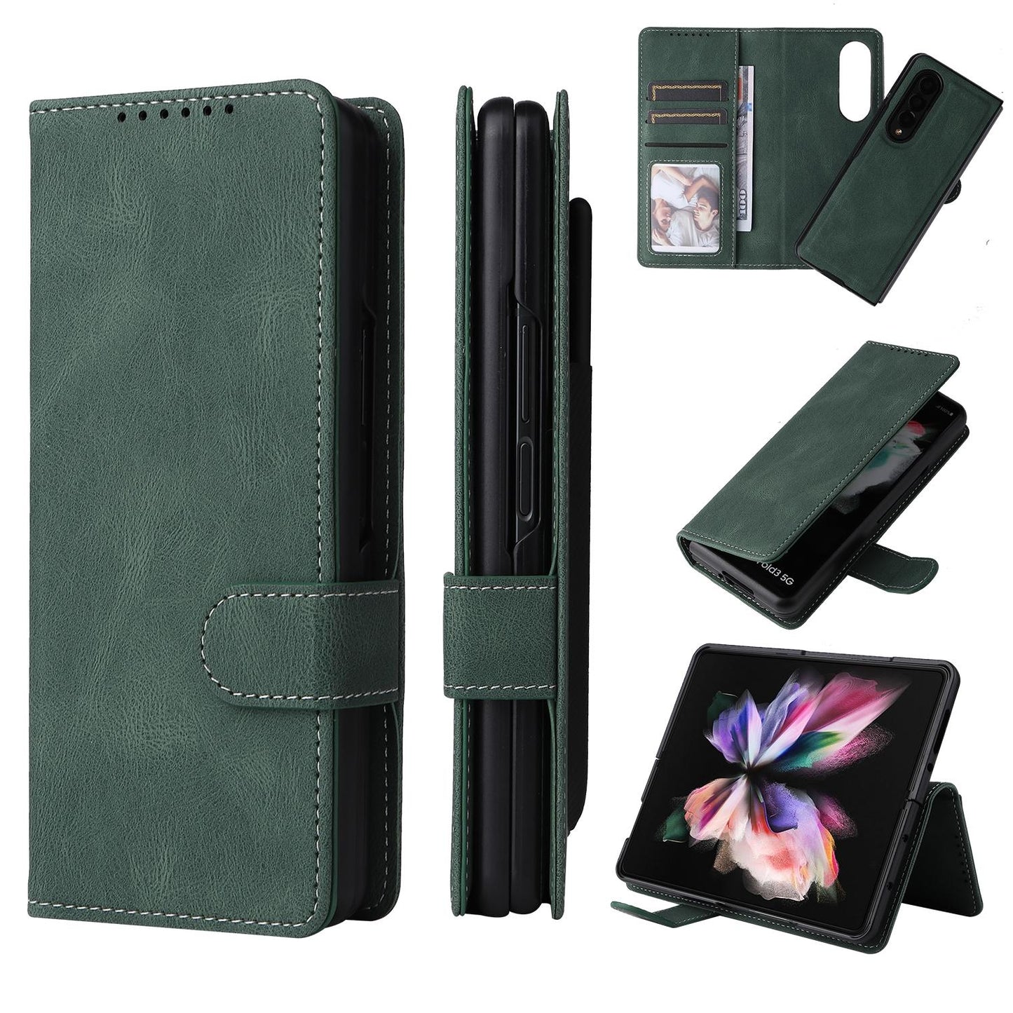 Foldable Leather Case for Samsung Galaxy z Fold 4 / 5g - Detachable - Dark Green