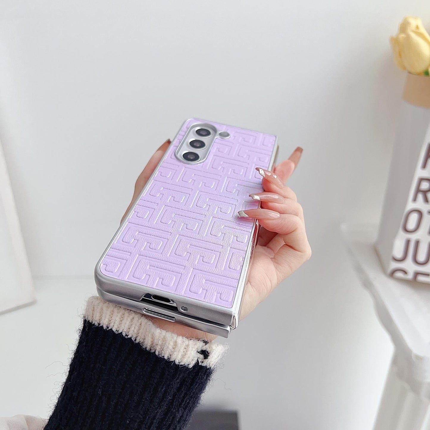 Geometric Gradient Leather Phone Case for Samsung Galaxy z Fold 4 5g - Pearlescent Finish - Purple